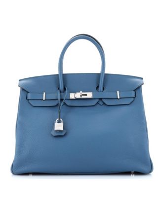 Pre-Owned Hermes Birkin 35 Handbag Blue Clemence with Palladium Hardware