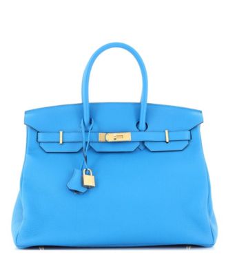 Pre-Owned Hermes Birkin 35 Handbag Blue Togo with Gold Hardware