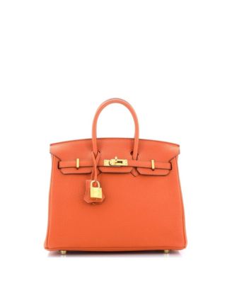 Pre-Owned Hermes Birkin 25 Handbag Orange Togo with Gold Hardware