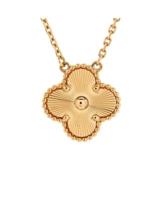 Pre-Owned Van Cleef & Arpels Vintage Alhambra Pendant Necklace Guilloche 18K Gold