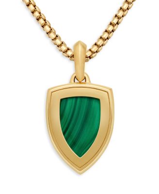 Shield Amulet in 18K Yellow Gold with Malachite and Pav&eacute; Emeralds