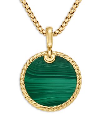David Yurman - Small Cable Disc Amulet in 18K Yellow Gold with Malachite
