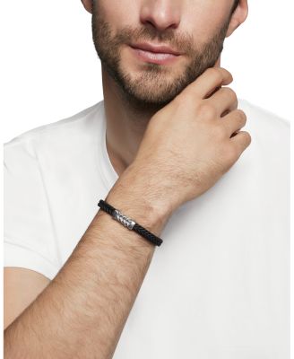 Men&#39;s Chevron Bracelet in Black Rubber with Sterling Silver, 6mm