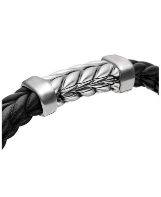 Men's Sterling Silver Chevron Woven Rubber Bracelet, 6mm