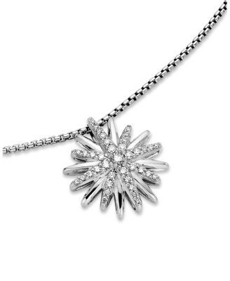 Starburst Pendant Necklace in Sterling Silver with Pav&eacute; Diamonds, 17-18"