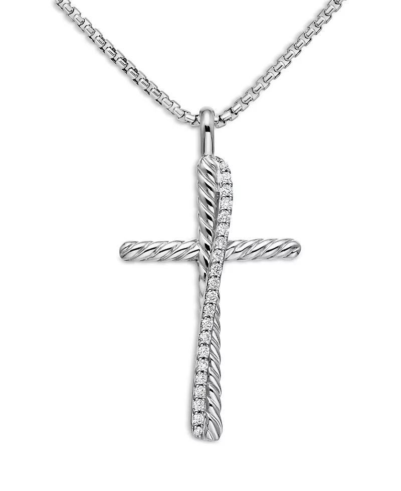 David Yurman Crossover Cross with Diamonds on Chain, 18
