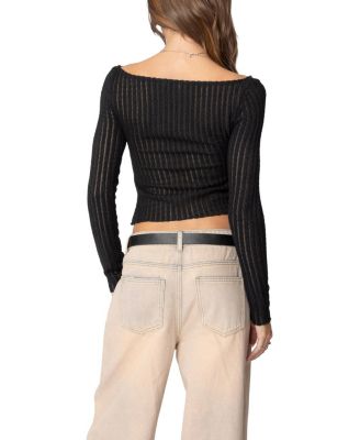  Textured Sheer Boat Neck Top
