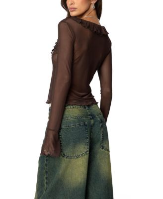 Sheer Mesh Ruffled Top