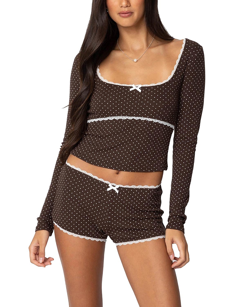 EDIKTED JULIANA POLKA DOT RIBBED TOP