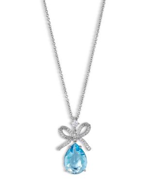 Macaron Cubic Zirconia Pear Bow Pendant Necklace, 16-18"