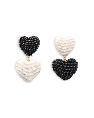kate spade new york Heart You Black & White Beaded Heart Drop Earrings