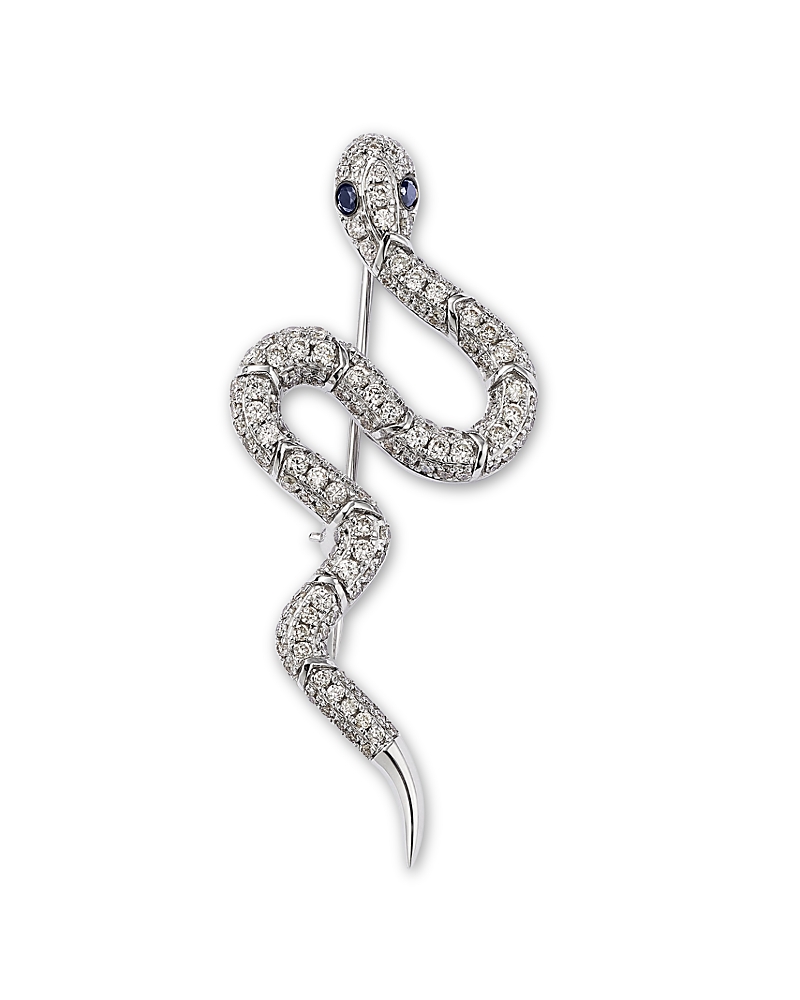 Bloomingdale's Fine Collection Black & White Diamond Snake Brooch in 14K White Gold, 1.00 tcw