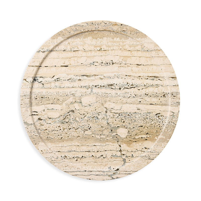 Blue Pheasant Laura Gray Travertine Lazy Susan In Silver