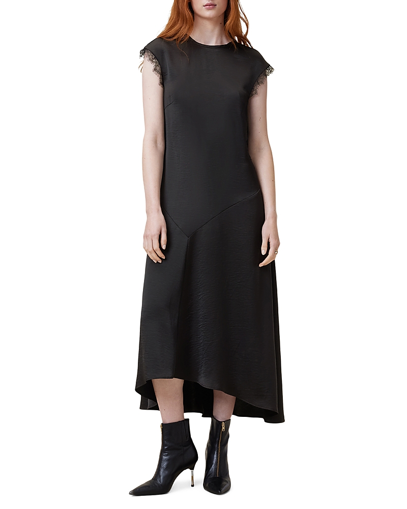 Allsaints Lyra Lace Trim Midi Dress In Black