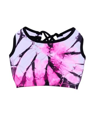 Malibu Sugar - Tie Dye Contrast Strappy Back Sports Bra - (7-14 - Big Kid