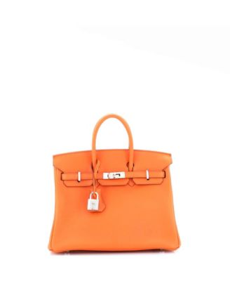 Pre-Owned Hermes Birkin 25 Handbag Orange Swift with Palladium Hardware