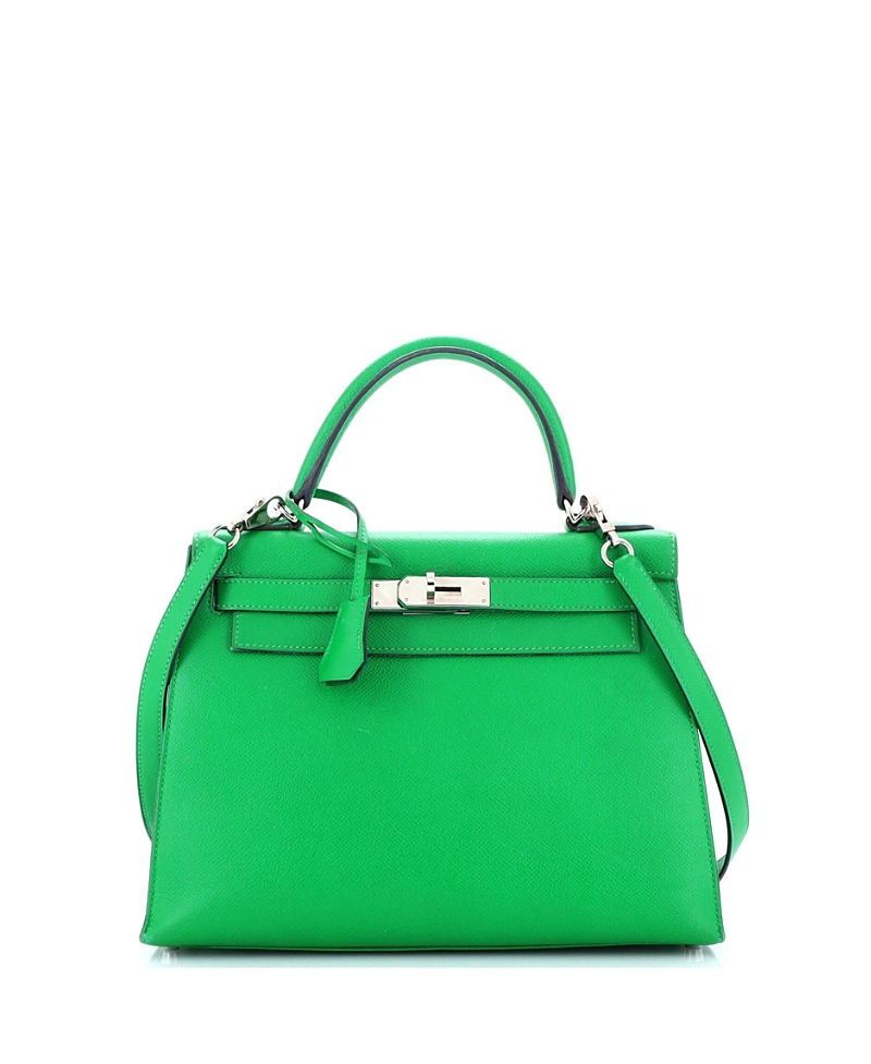 Pre-Owned Hermes Kelly 28 Handbag Green Epsom with Palladium Hardware