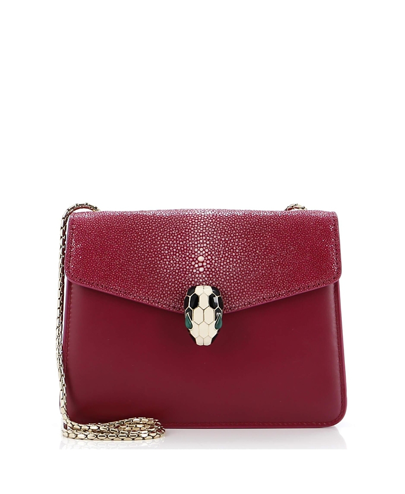Pre-Owned Bvlgari Small Serpenti Forever Square Shoulder Bag Leather and Stingray