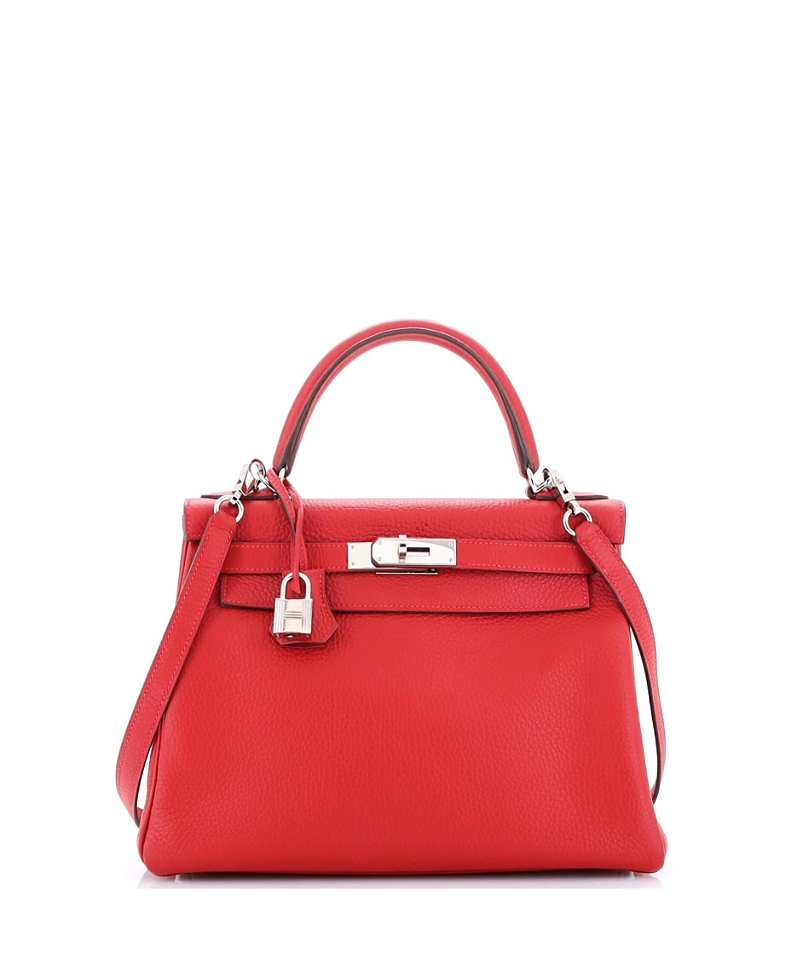Pre-Owned Hermes Kelly 28 Handbag Red Clemence with Palladium Hardware