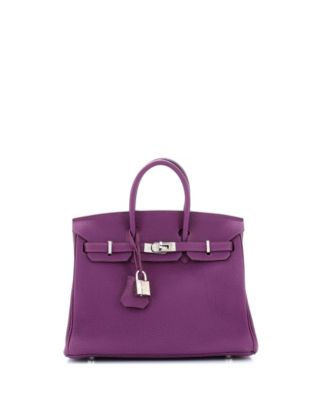 Pre-Owned Hermes Birkin 25 Handbag Purple Togo with Palladium Hardware