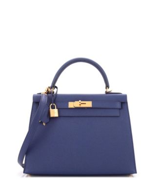 Pre-Owned Hermes Kelly 28 Handbag Blue Epsom with Gold Hardware