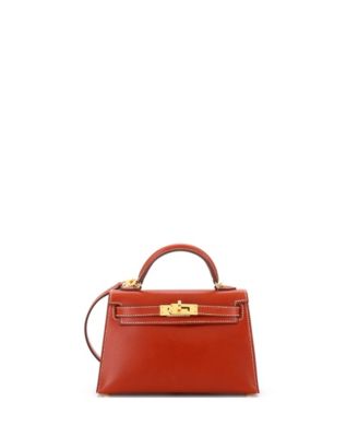 Pre-Owned HERMÈS - Kelly 20 Handbag Orange Box Calf with Gold Hardware