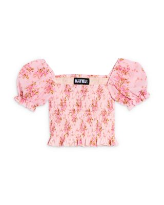 KatieJnyc Girls' Marlee Smocked Floral Puff Sleeve Top - Big Kid