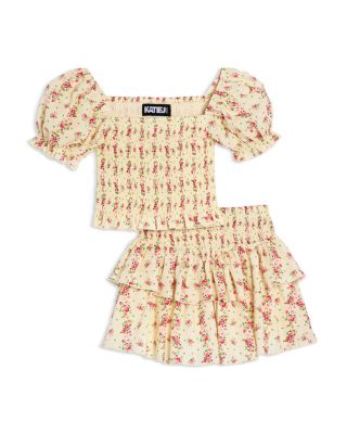 KatieJnyc - Girls' Marlee Smocked Floral Puff Sleeve Top & Brooke Skirt - Big Kid