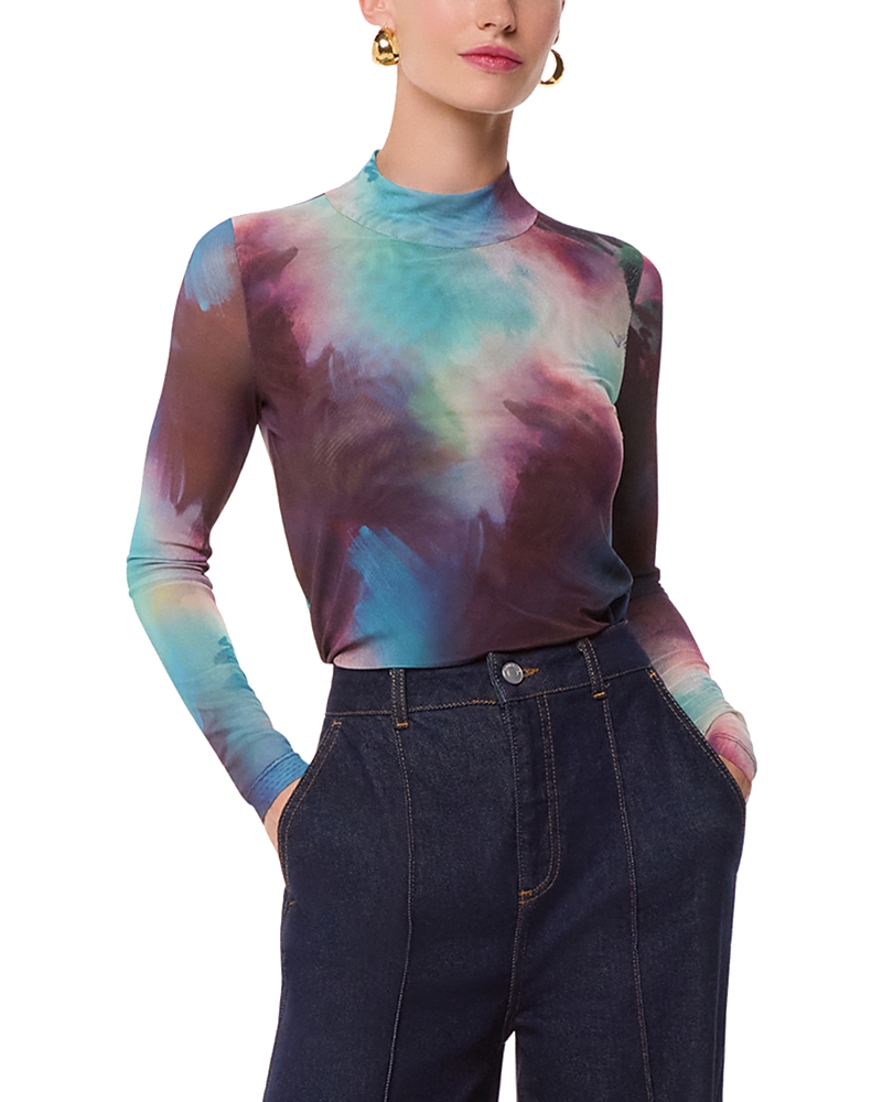 Whistles Mock Neck Mesh Top In Mulitcolor