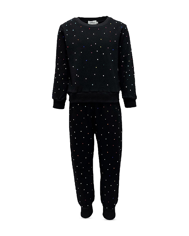 Lola + The Boys Girls' Rainbow Sparkle Cotton Rhinestone Embellished Sweatshirt & Pants Set - Little Kid, Big Kid