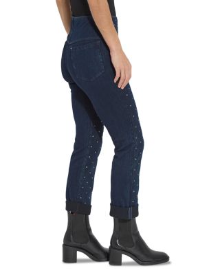 Studded High Rise Boyfriend Jeans in Indigo