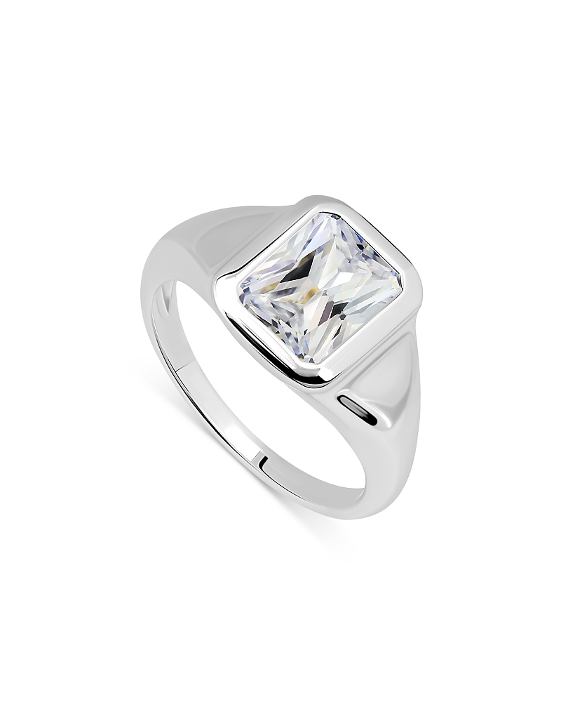 AQUA EMERALD CUT CUBIC ZIRCONIA RING IN STERLING SILVER - EXCLUSIVE