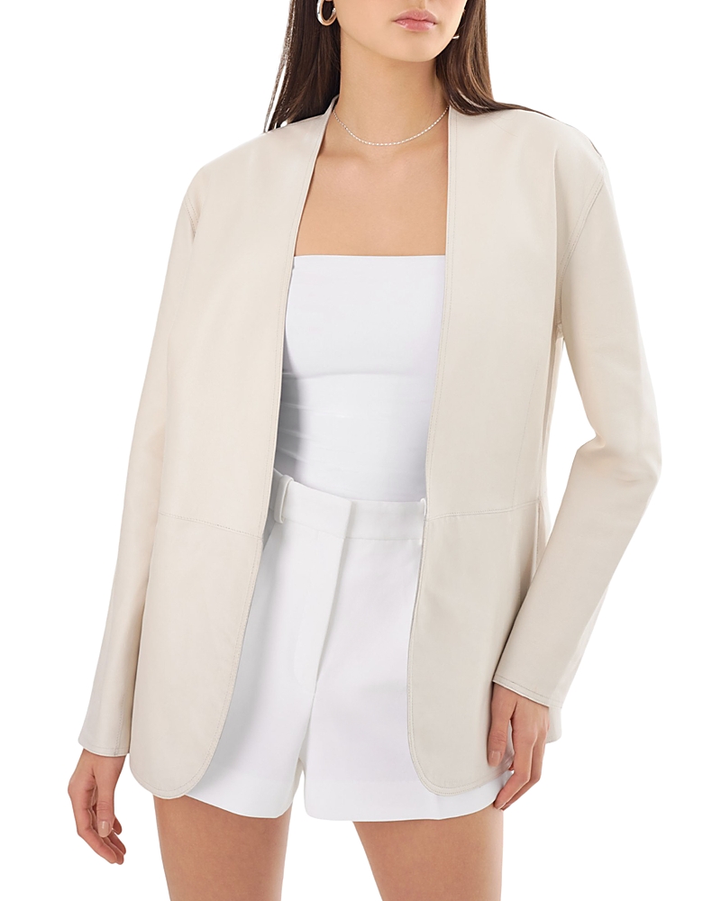 Lamarque Leighton Lightweight Collarless Reversible Leather Blazer In Winter White/silver