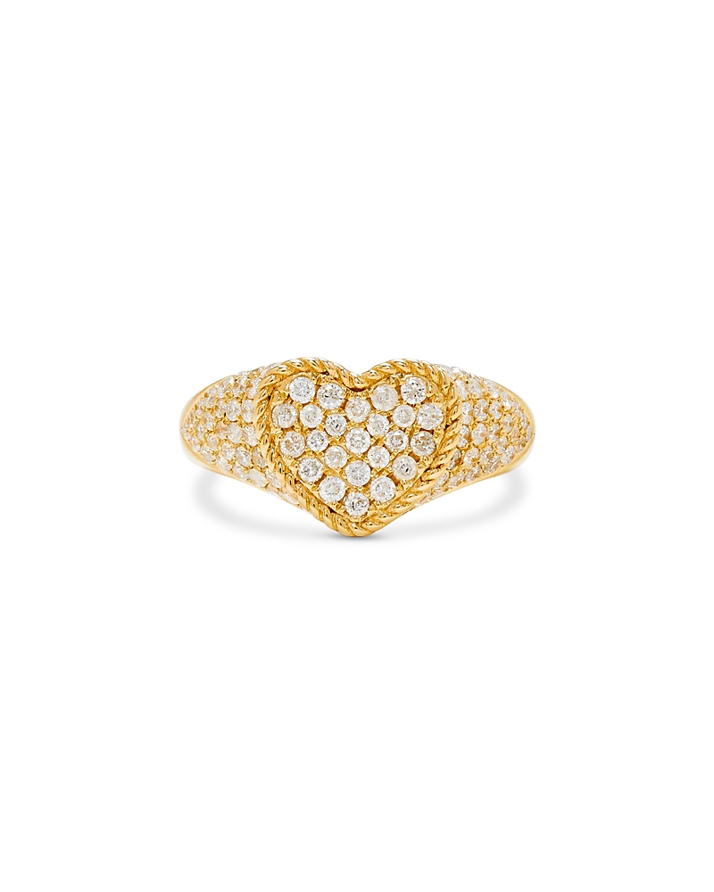 Yvonne Léon 9k Yellow Gold Grey Diamond Pave Heart Signet Ring, 0.52 Ct. T. W. In Gold