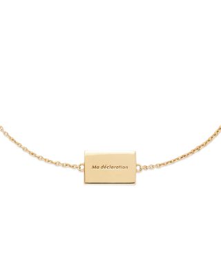 18K Yellow Gold Bracelet Ma Declaration Gray Diamond & Red Heart Envelope Charm Link Bracelet