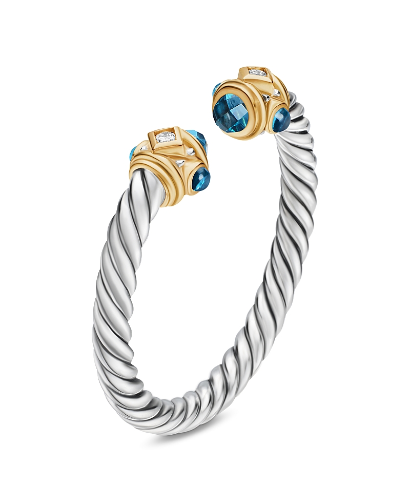 David Yurman Renaissance Ring in Sterling Silver with Hampton Blue Topaz, 14K Yellow Gold & Diamonds