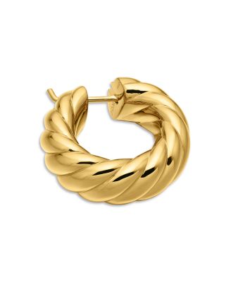 18K Yellow Gold Sculpted Cable Huggie Hoop Earrings