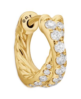 18K Yellow Gold Diamond Pav&eacute; Crossover Huggie Hoop Earrings