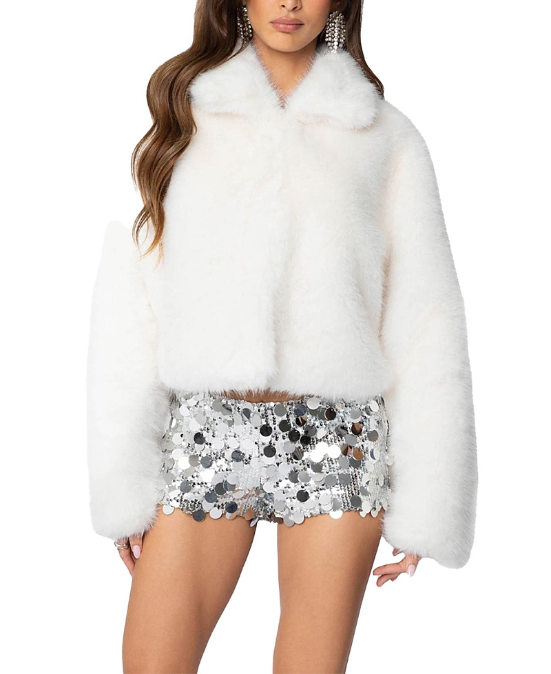 Edikted Nathalie Crop Faux Fur Jacket In White