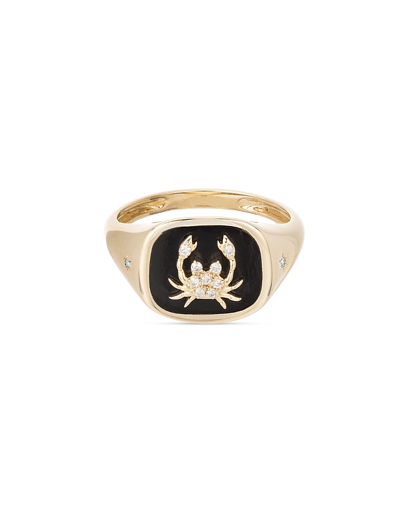 Shop Adina Reyter 14k Yellow Gold Diamond & Ceramic Zodiac Cancer Signet Ring, 0.04 Ct. T. W.