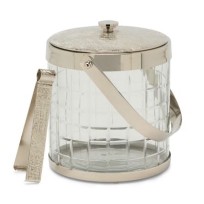 Sevasti Shiny Nickle Square Etched Ice Bucket with Tongs 