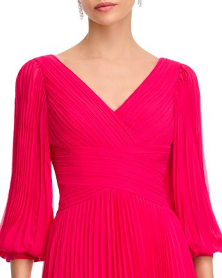 Chiffon Pleated V Neck Gown