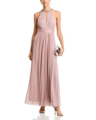 Shimmering Cutout Halter Gown