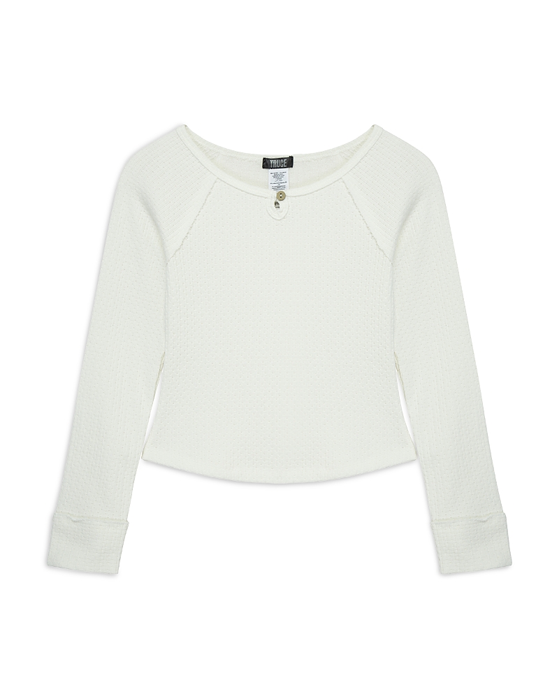 Truce Girls' Keyhole Knit Top - Big Kid In Off-white