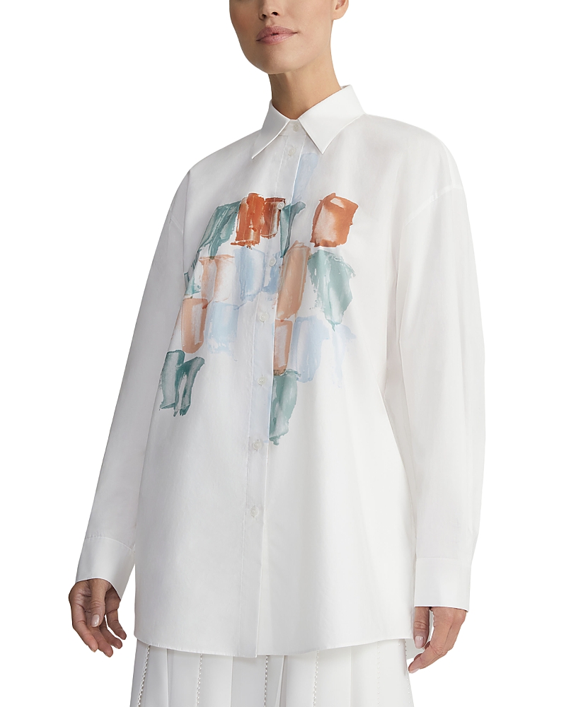 Lafayette 148 Painter's Palette Print Cotton Poplin Oversized Shirt-white Multi-l In White Multi
