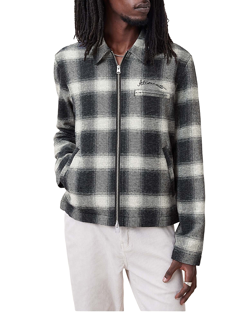 Allsaints Ellis Checked Embroidered Zip Up Jacket In Ink