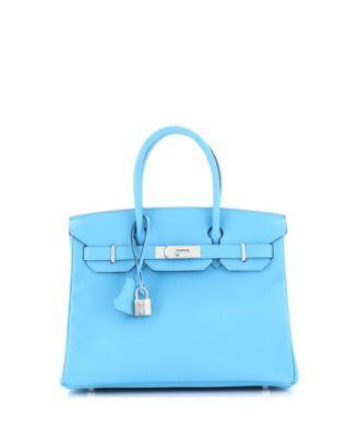 Pre-Owned Hermes Birkin 30 Handbag Blue Epsom with Palladium Hardware