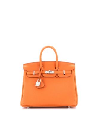 Pre-Owned Hermes Birkin 25 Handbag Orange Togo with Palladium Hardware