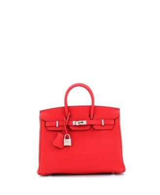 Pre-Owned Hermes Birkin 25 Handbag Red Togo with Palladium Hardware