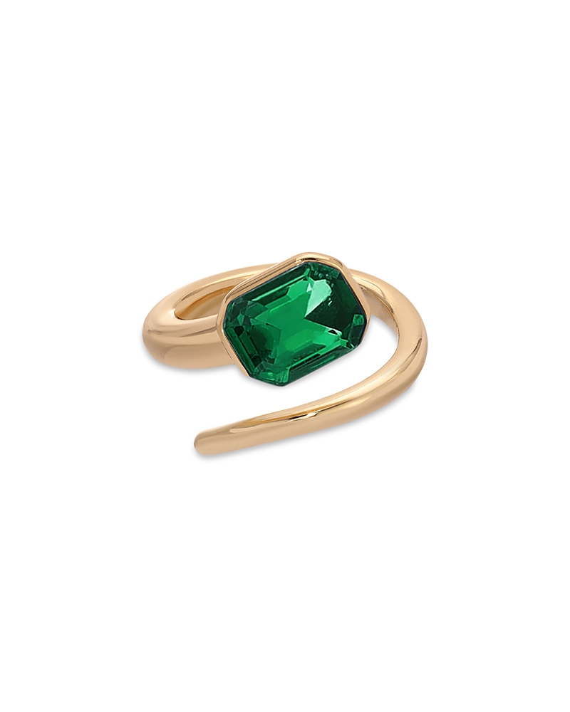 Ettika Deco Emerald 18k Gold Plated Ring In Green
